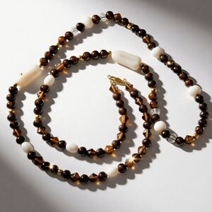 Handmade Tiger's Eye Pearl Faceted Crystal Mystical Vintage Necklace